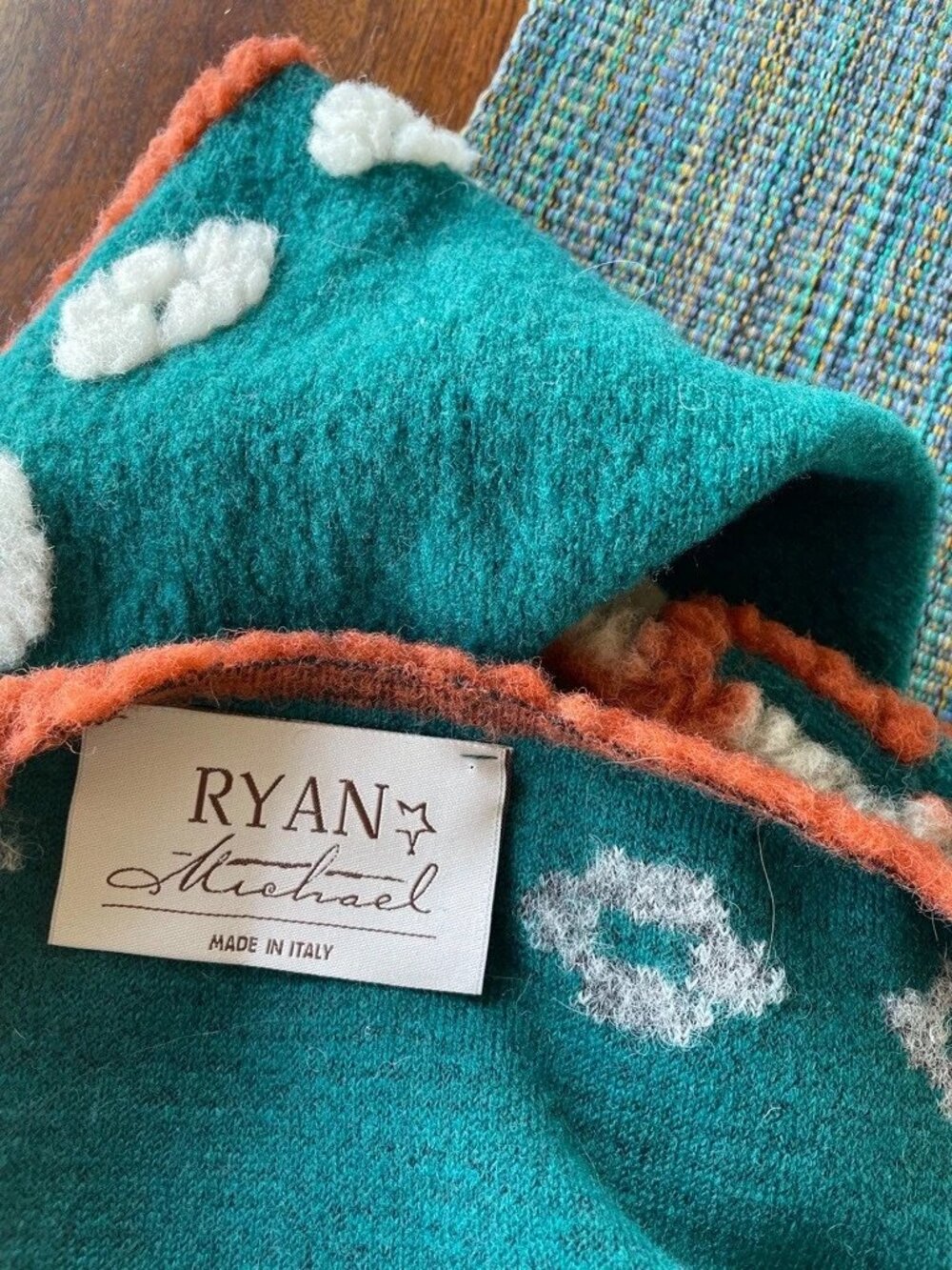 Ryan Michael Western Thunderbird Shawl Vest Poncho Wool Santa Fe Teal One Size - Picture 6 of 7